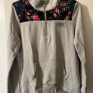 Victoria's Secret PINK Gray Zip-Up Sweater with Colorful Accents
